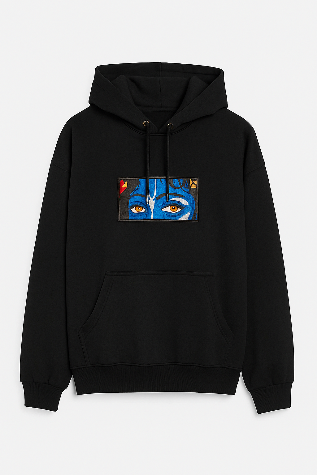 Divine Krishna Eyes Embroidered Hoodie – Spiritual Streetwear for Devotees | Bluvaé Originals