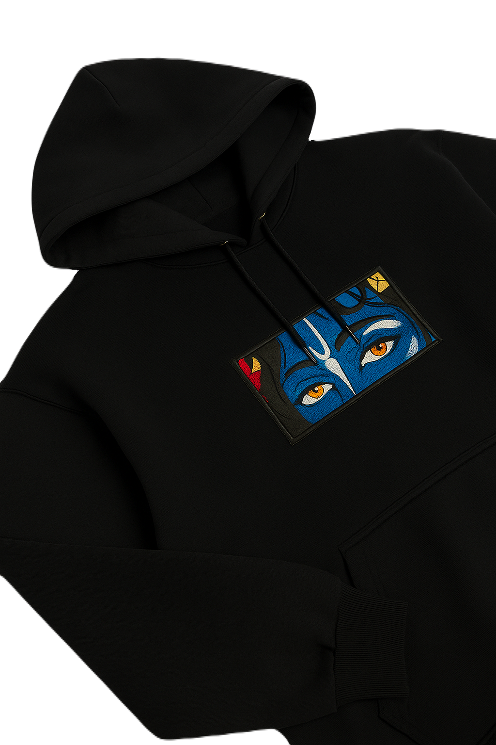 Divine Krishna Eyes Embroidered Hoodie – Spiritual Streetwear for Devotees | Bluvaé Originals