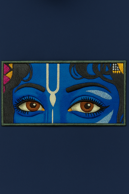 Divine Krishna Eyes Embroidered Hoodie – Spiritual Streetwear for Devotees | Bluvaé Originals
