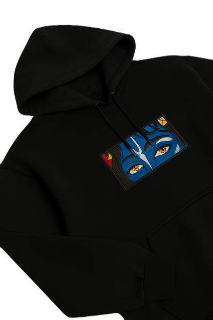 Divine Krishna Eyes Embroidered Hoodie – Spiritual Streetwear for Devotees | Bluvaé Originals
