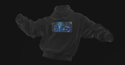 Divine Krishna Eyes Embroidered Hoodie – Spiritual Streetwear for Devotees | Bluvaé Originals